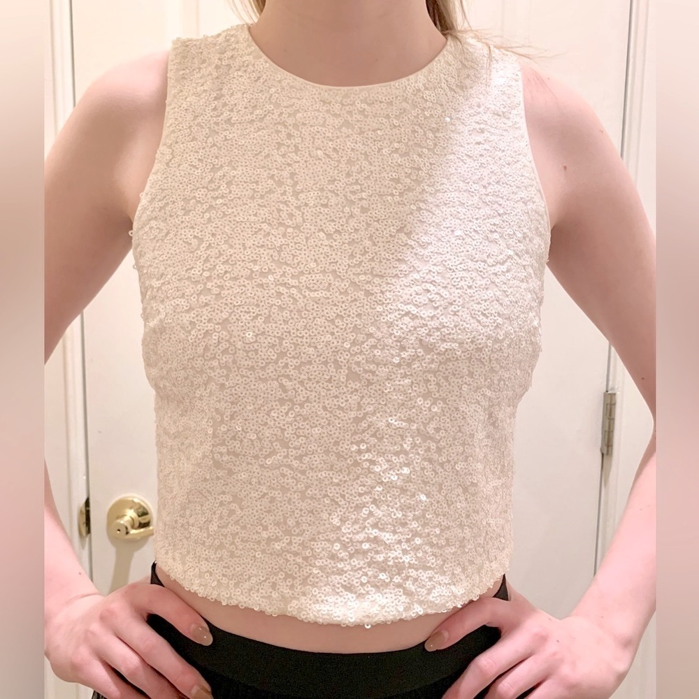 BADGLEY MISCHKA White Sequin Sleeveless Top